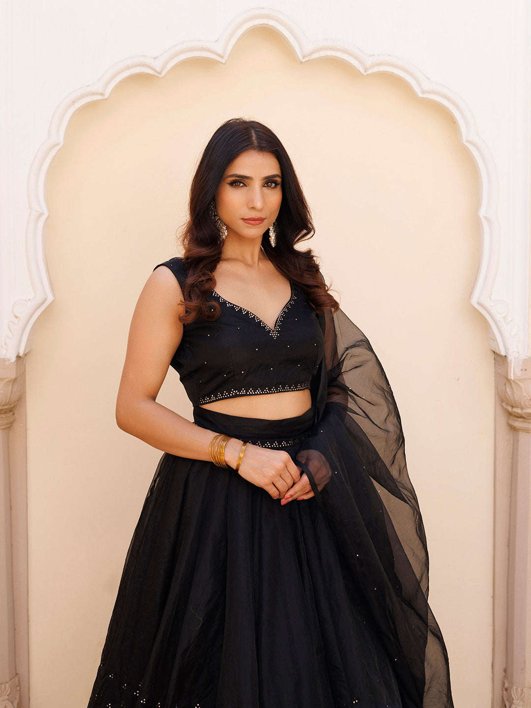 Diamente Black Organza Mukaish work Lehenga Set - By Ragavi - qivii