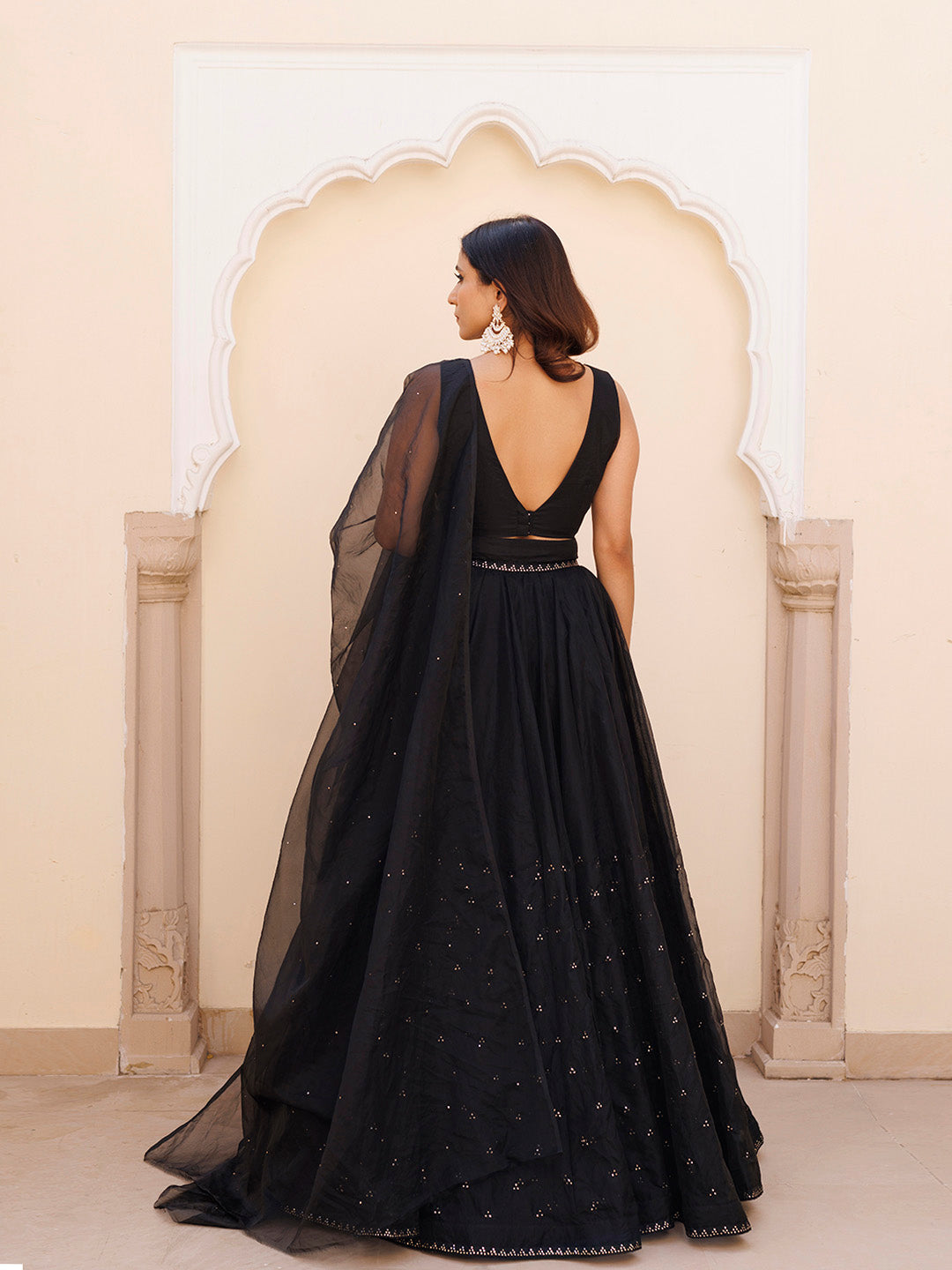 Diamente Black Organza Mukaish work Lehenga Set - By Ragavi - qivii
