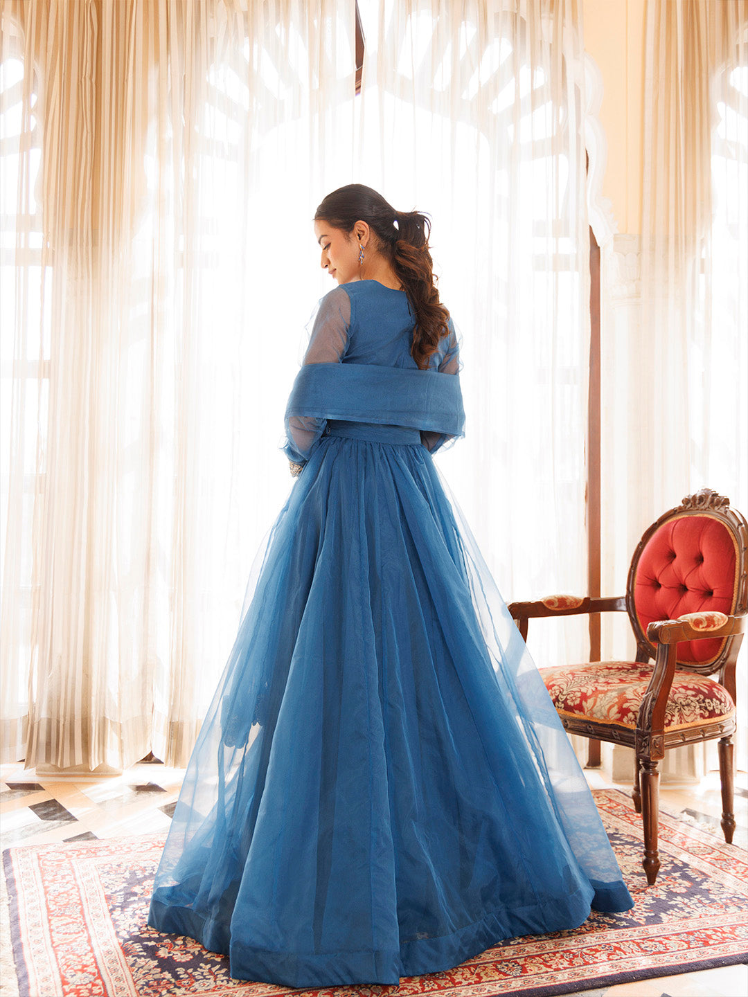 Navy Blue Organza Lehenga Set - By Ragavi - qivii