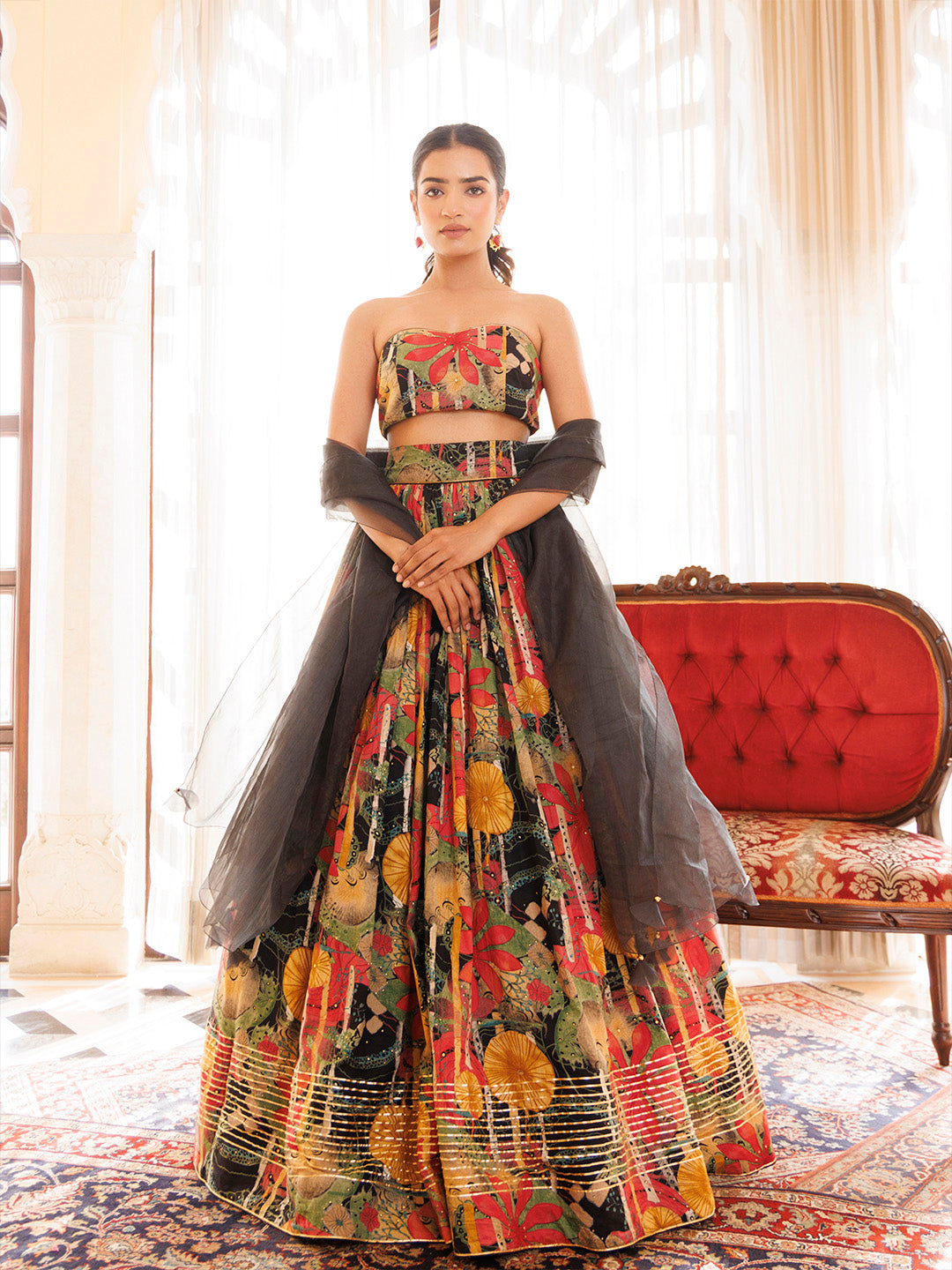 Black Gables Printed Cotton Lehenga Set - By Ragavi - qivii