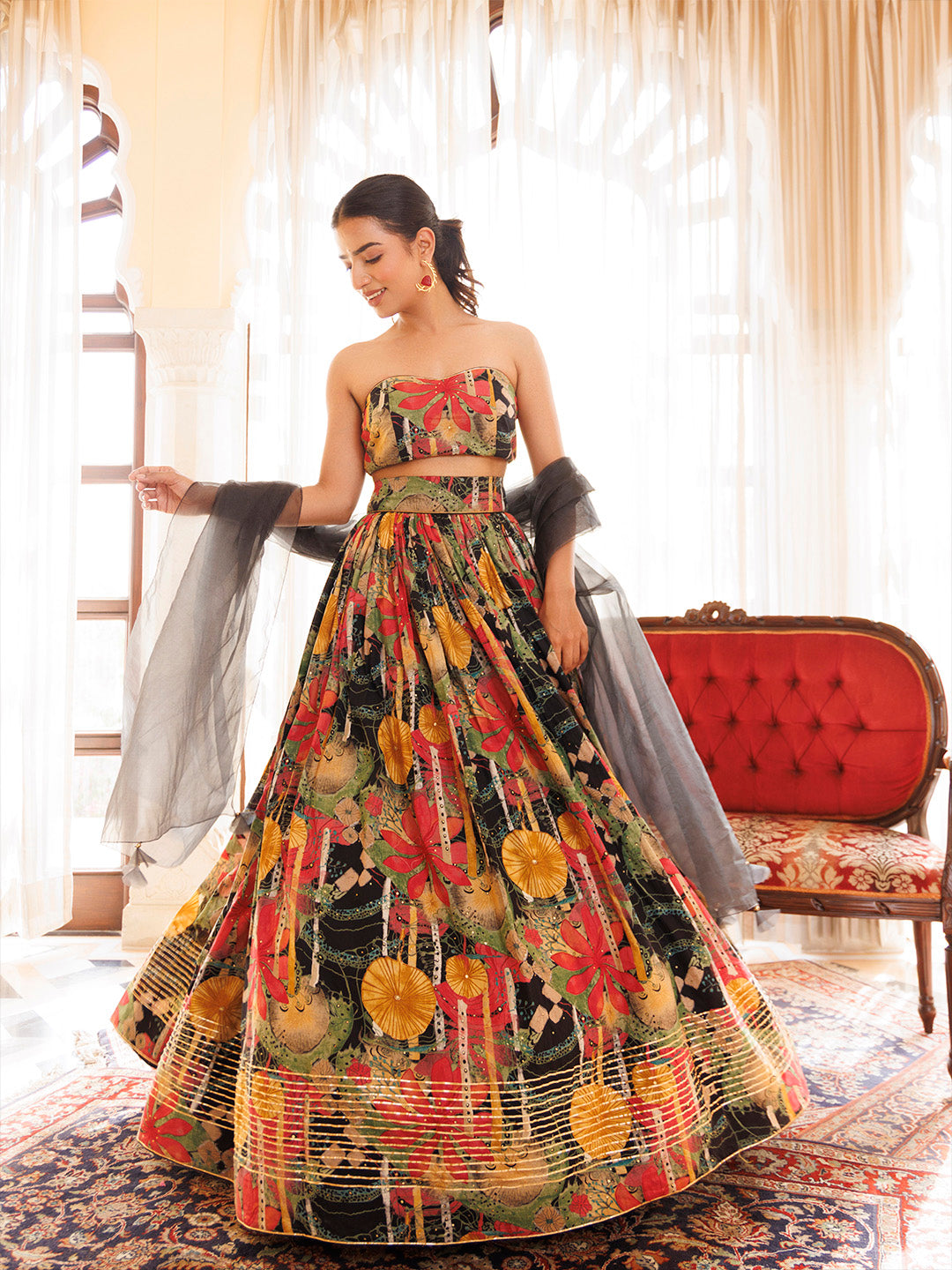Black Gables Printed Cotton Lehenga Set - By Ragavi - qivii