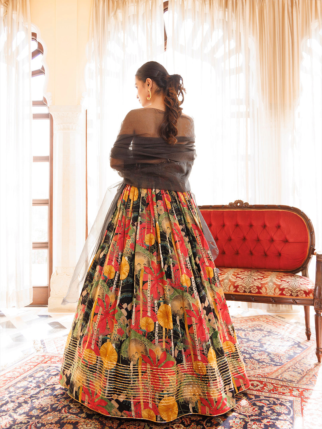 Black Gables Printed Cotton Lehenga Set - By Ragavi - qivii