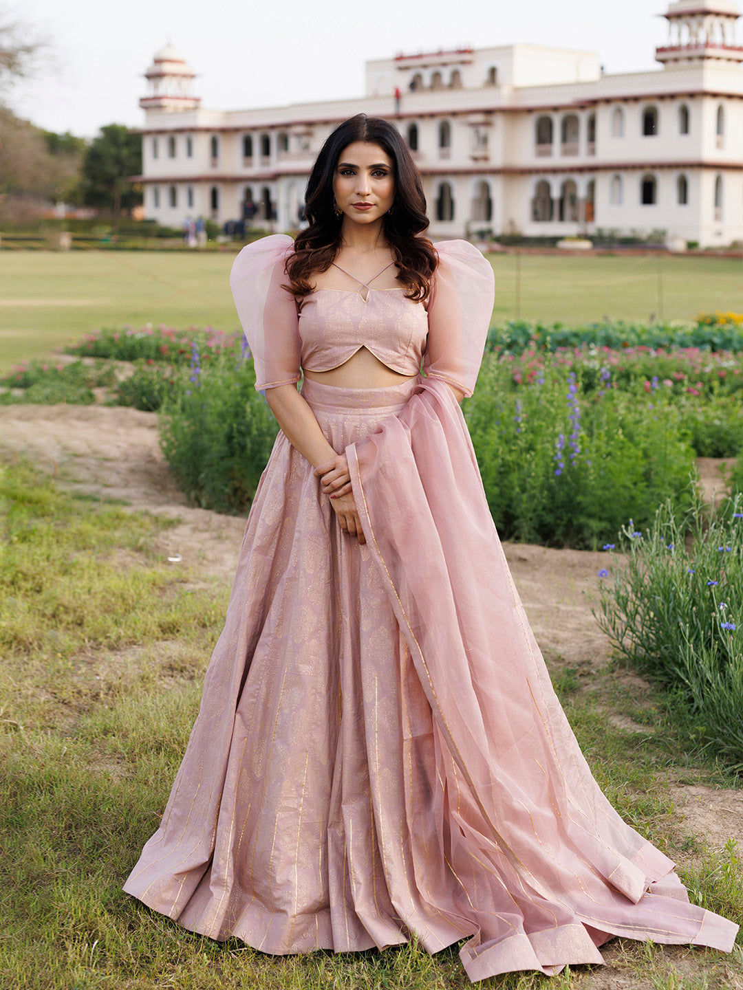 Rose Shadow Pink Handblock Printed Lehenga Set - By Ragavi - qivii