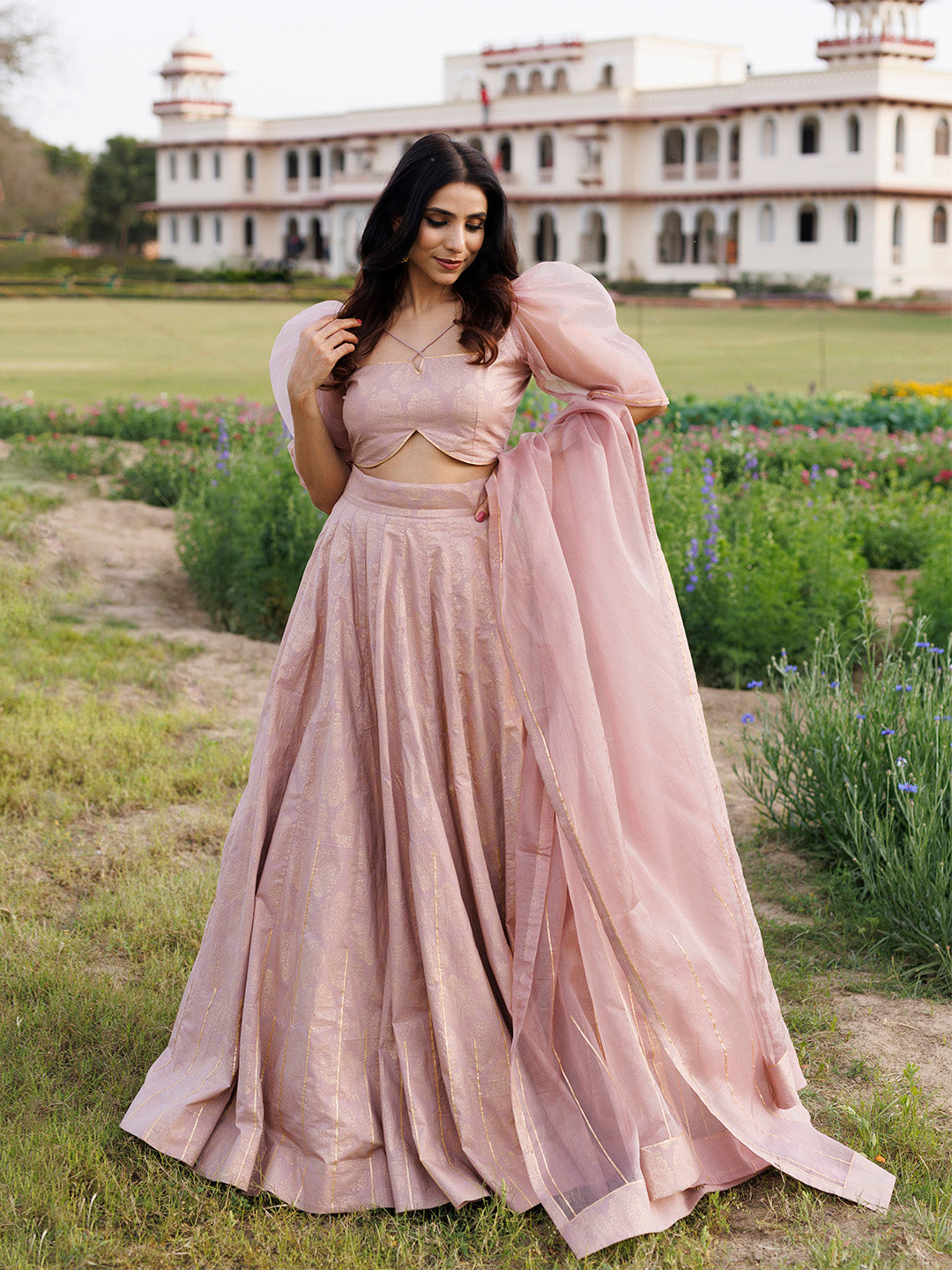 Rose Shadow Pink Handblock Printed Lehenga Set - By Ragavi - qivii