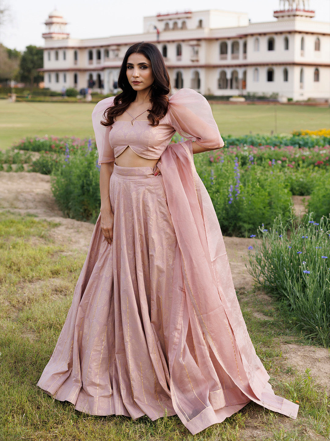 Rose Shadow Pink Handblock Printed Lehenga Set - By Ragavi - qivii