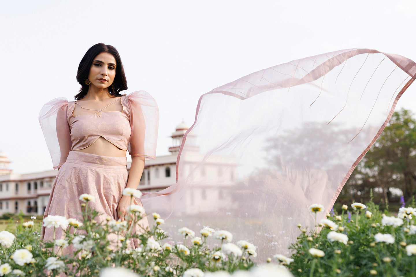 Rose Shadow Pink Handblock Printed Lehenga Set - By Ragavi - qivii