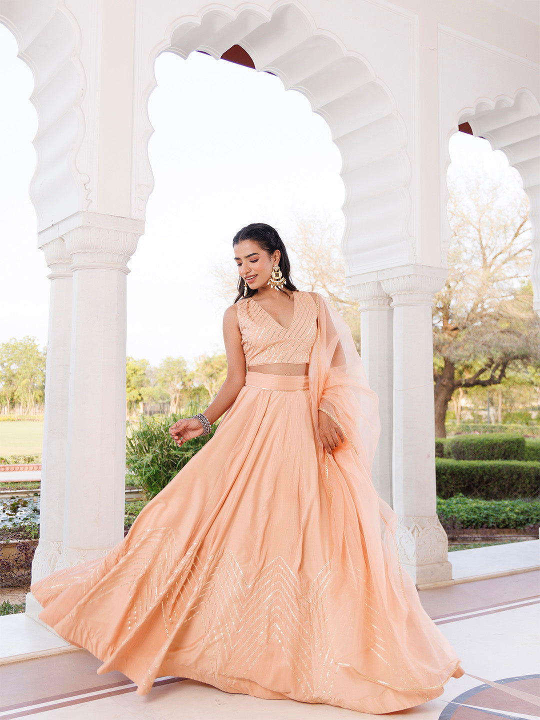 Coral Sand Silk Lehenga Set - By Ragavi - qivii