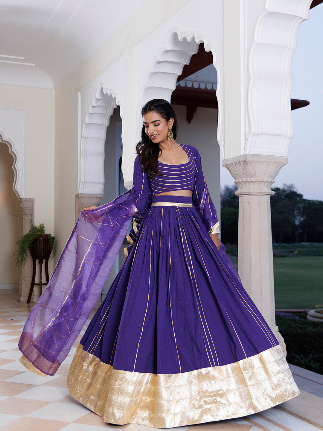 Purple Corallites Cotton Lehenga Set - By Ragavi - qivii