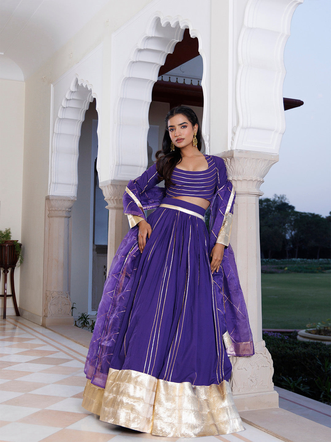 Purple Corallites Cotton Lehenga Set - By Ragavi - qivii