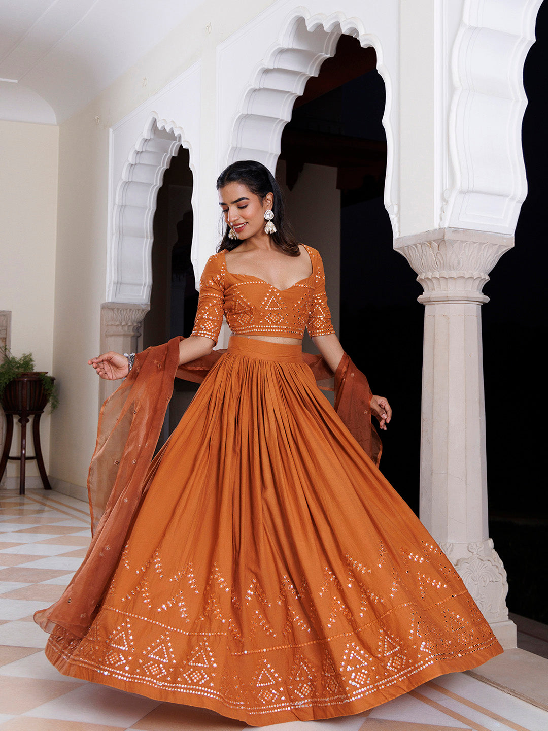 Mocha Bisque Brown Cotton Lehenga Set - By Ragavi - qivii