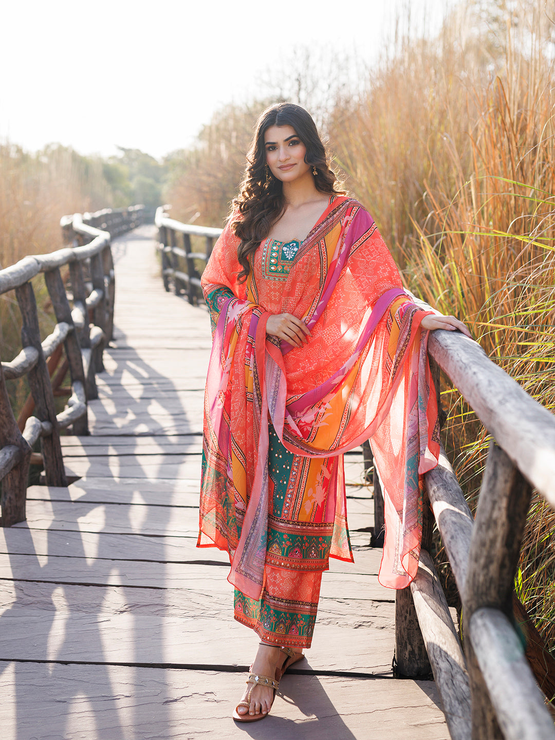 Marigold Orange and Yellow Muslin Kurta Set - By Ragavi - qivii