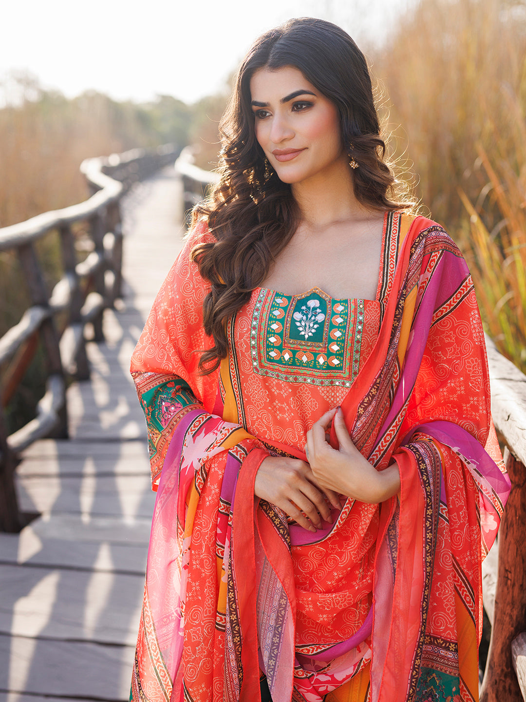 Marigold Orange and Yellow Muslin Kurta Set - By Ragavi - qivii