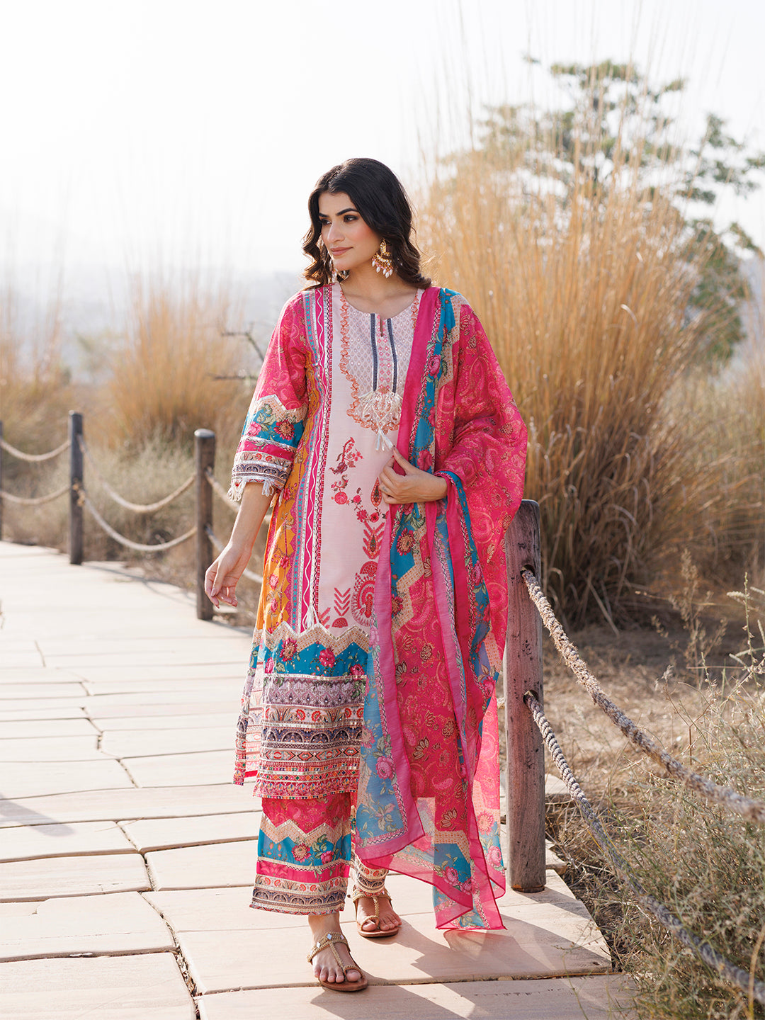 Flowering Pink Muslin Kurta Set - By Ragavi - qivii