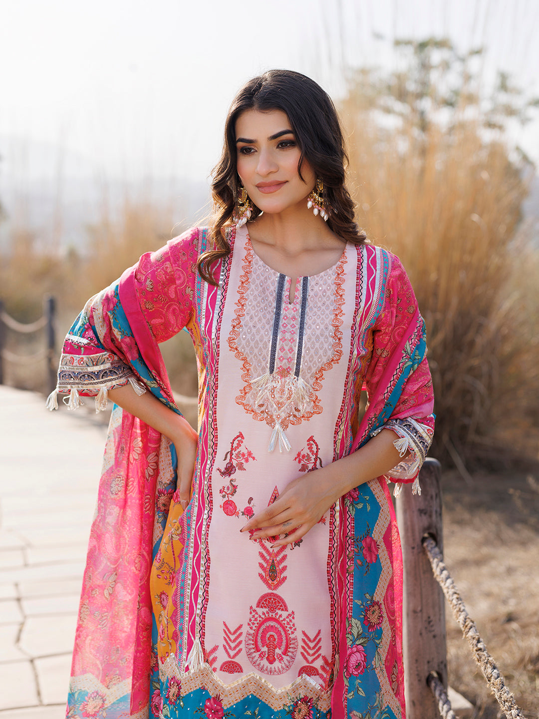 Flowering Pink Muslin Kurta Set - By Ragavi - qivii