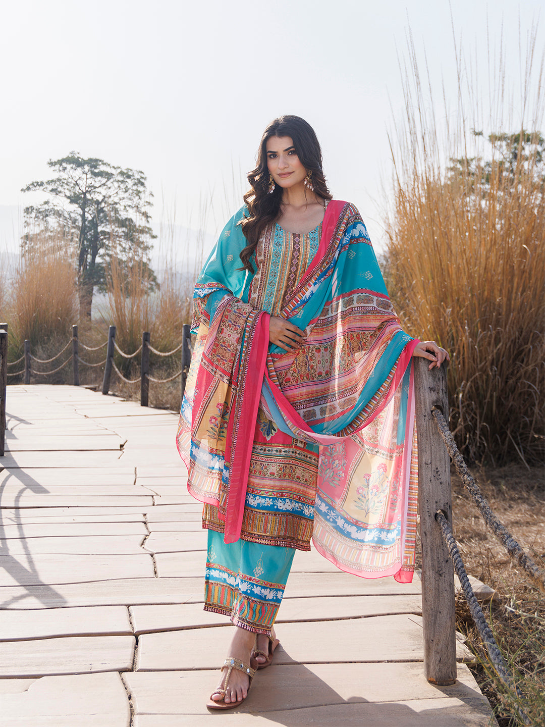 Sea Blue Muslin Kurta Set - By Ragavi - qivii