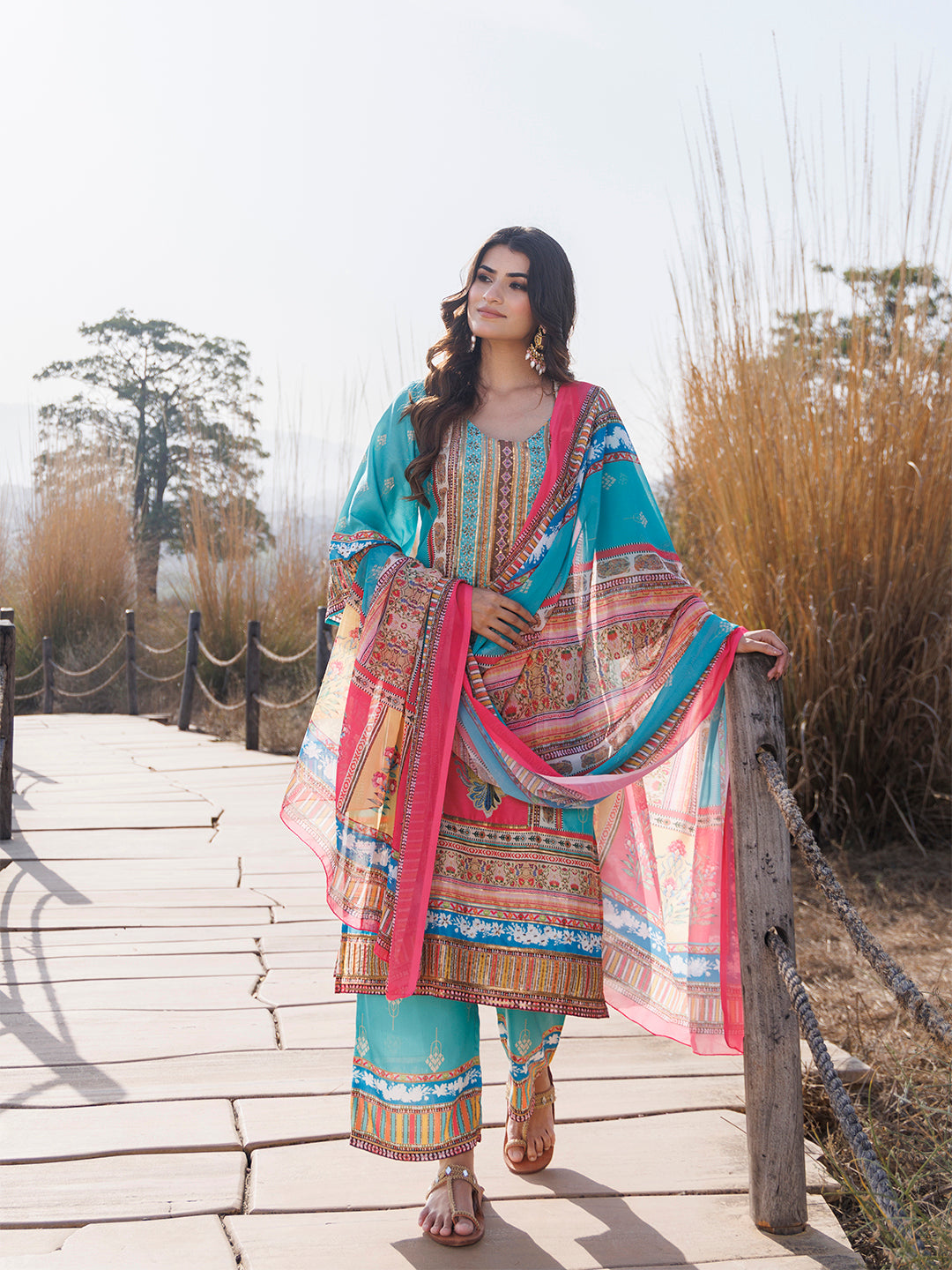 Sea Blue Muslin Kurta Set - By Ragavi - qivii