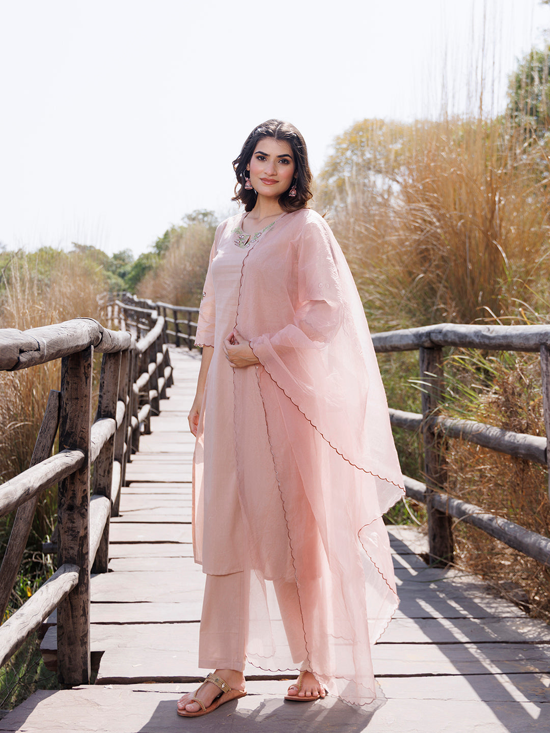 Mother Of Pearl Beige Cotton Embroidered Suit Set - By Ragavi - qivii