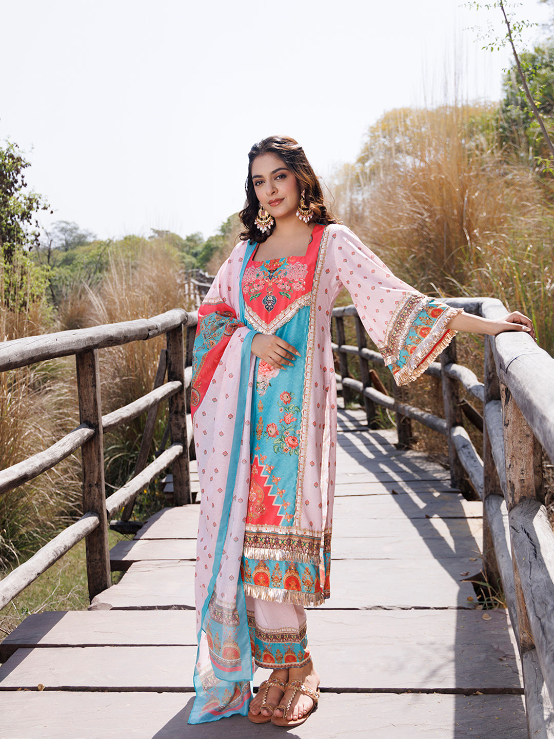 Pool Blue Pink Muslin Kurta Set - By Ragavi - qivii