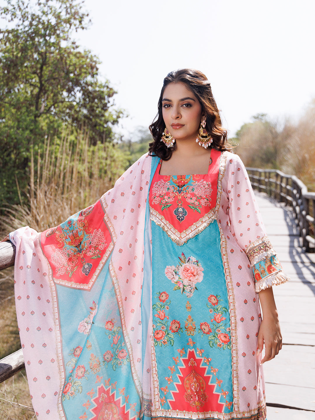 Pool Blue Pink Muslin Kurta Set - By Ragavi - qivii