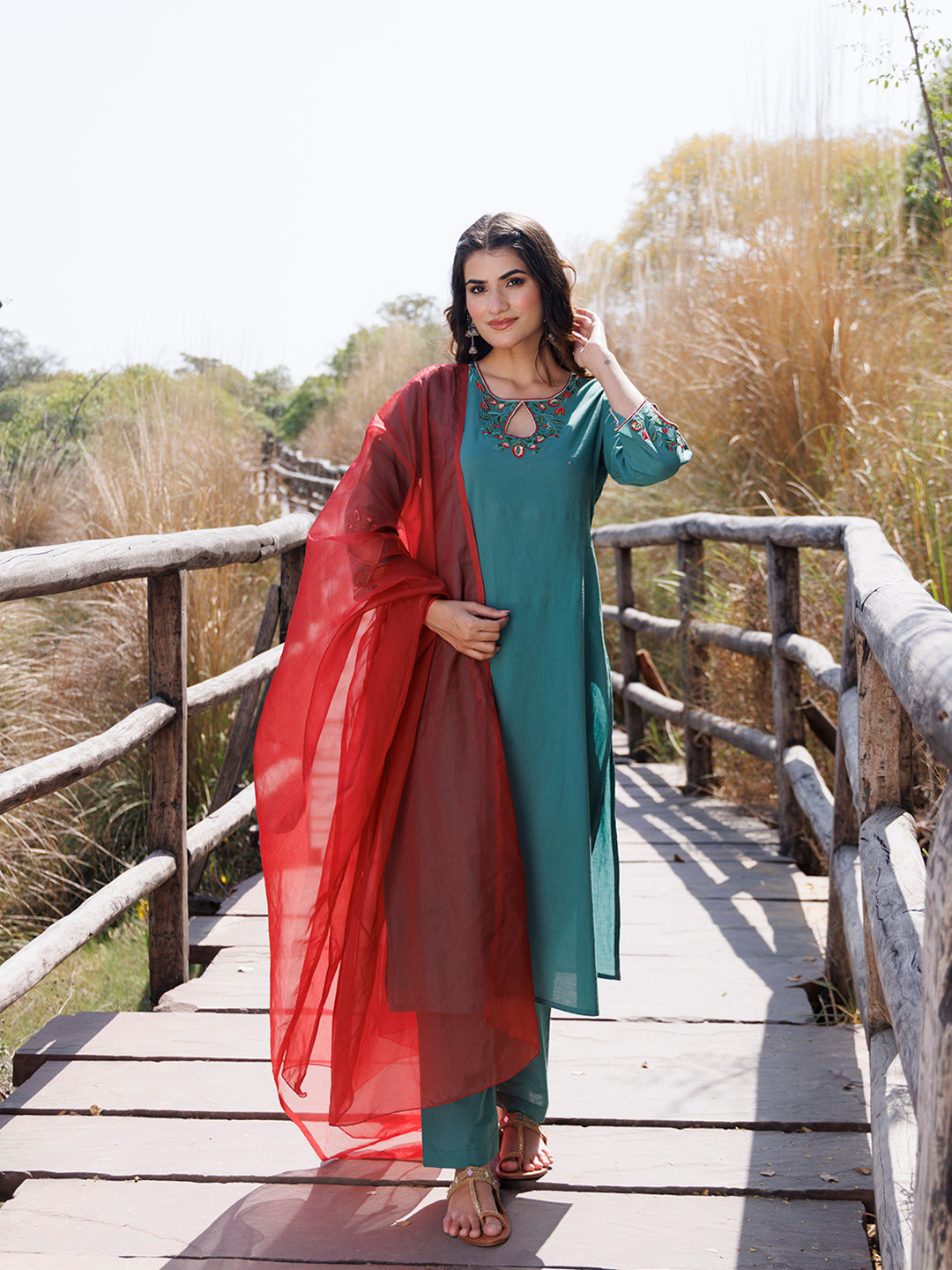 Pine Green Cotton Suit Set - By Ragavi - qivii