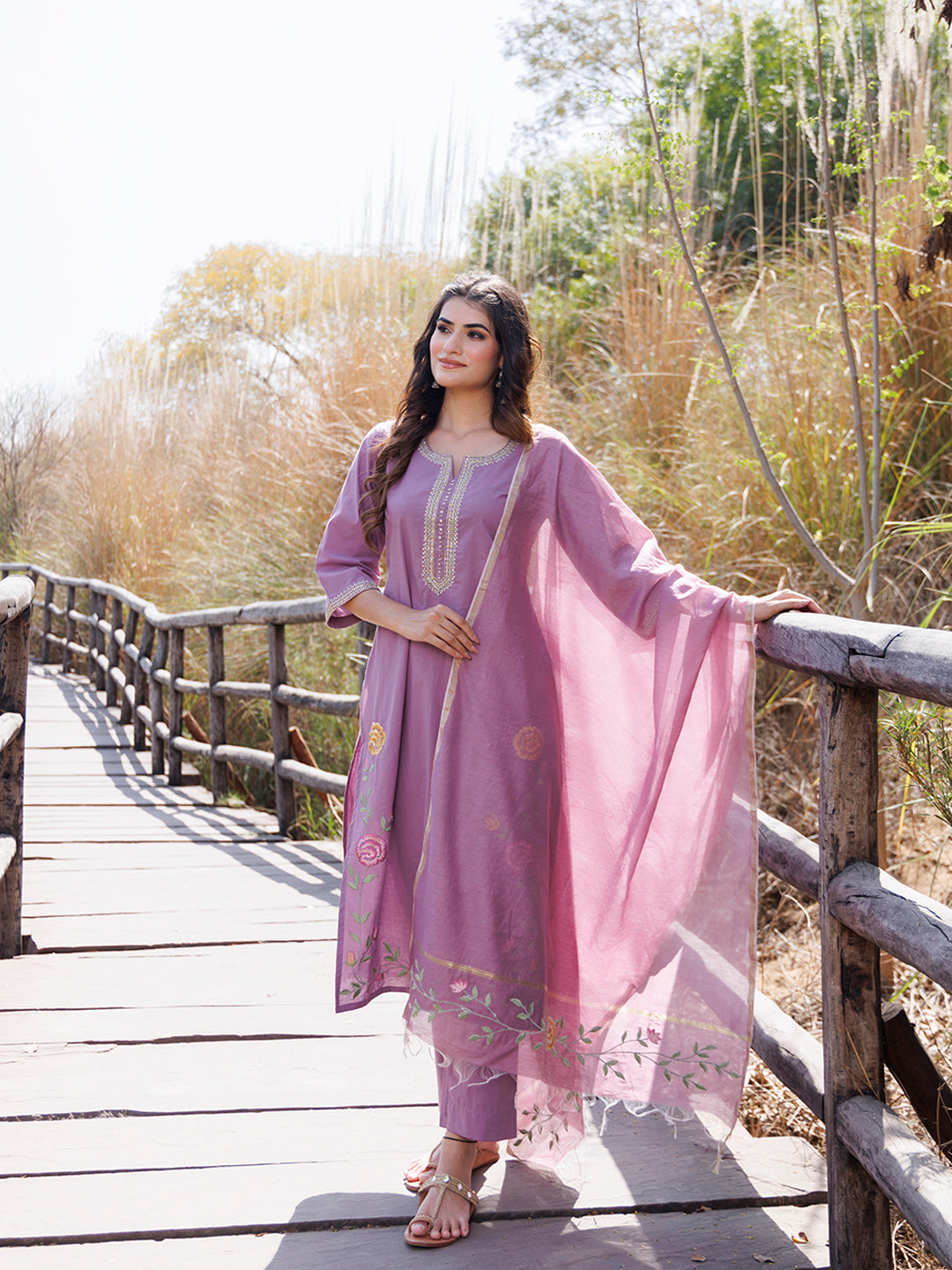 Heather Purple Cotton Suit Set - By Ragavi - qivii