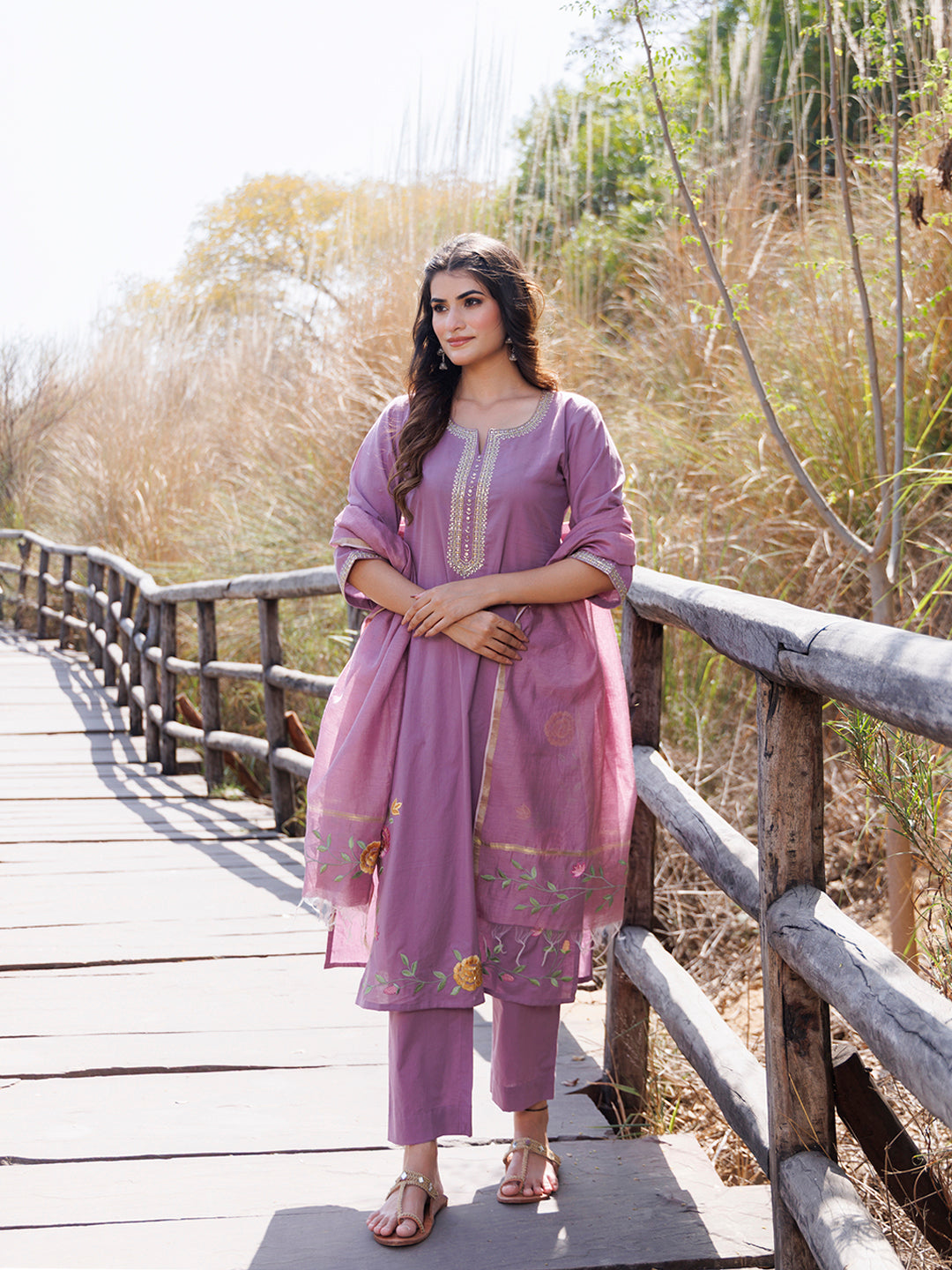 Heather Purple Cotton Suit Set - By Ragavi - qivii