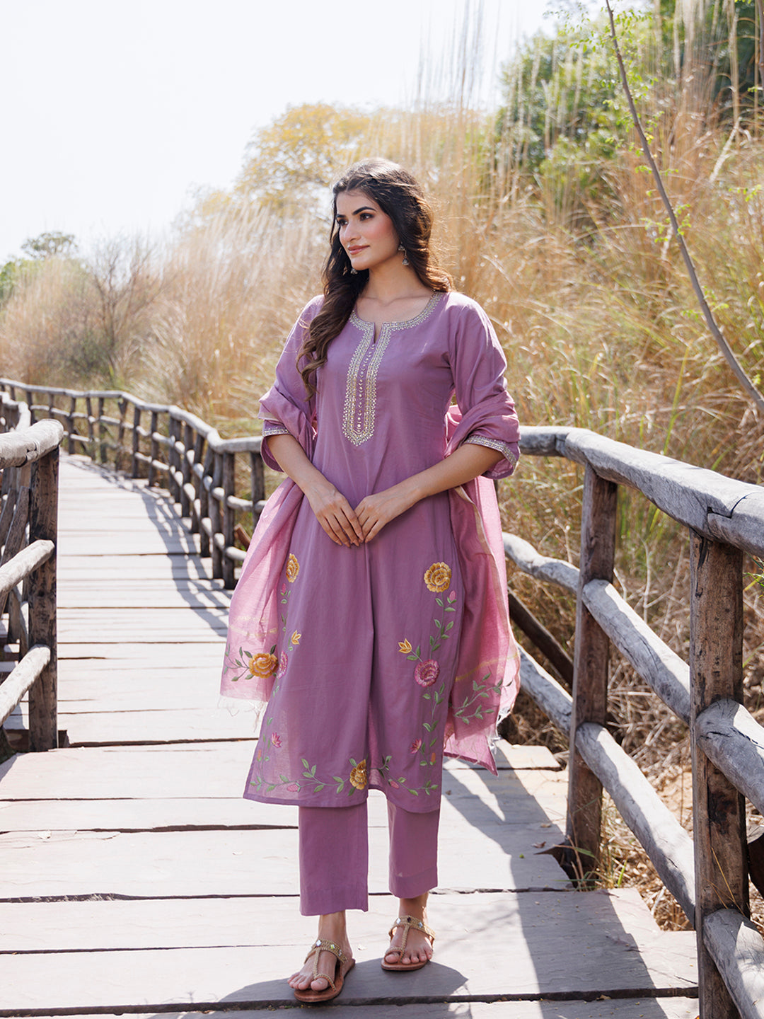 Heather Purple Cotton Suit Set - By Ragavi - qivii