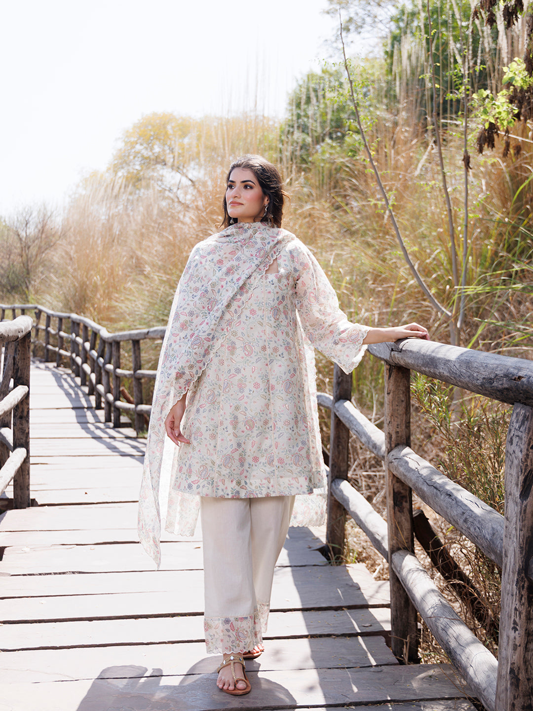 Warm Ivory Chanderi Suit Set - By Ragavi - qivii