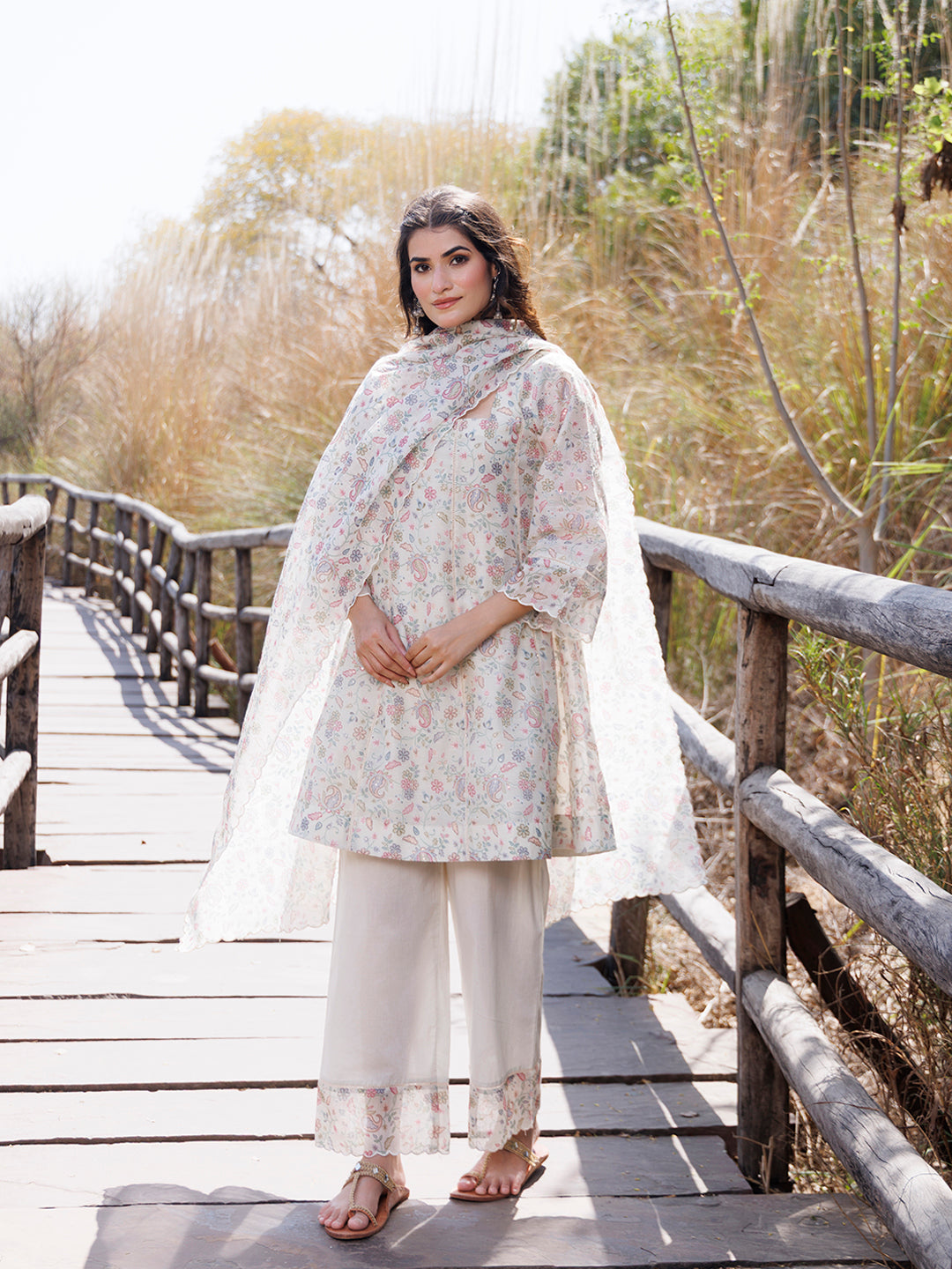 Warm Ivory Chanderi Suit Set - By Ragavi - qivii