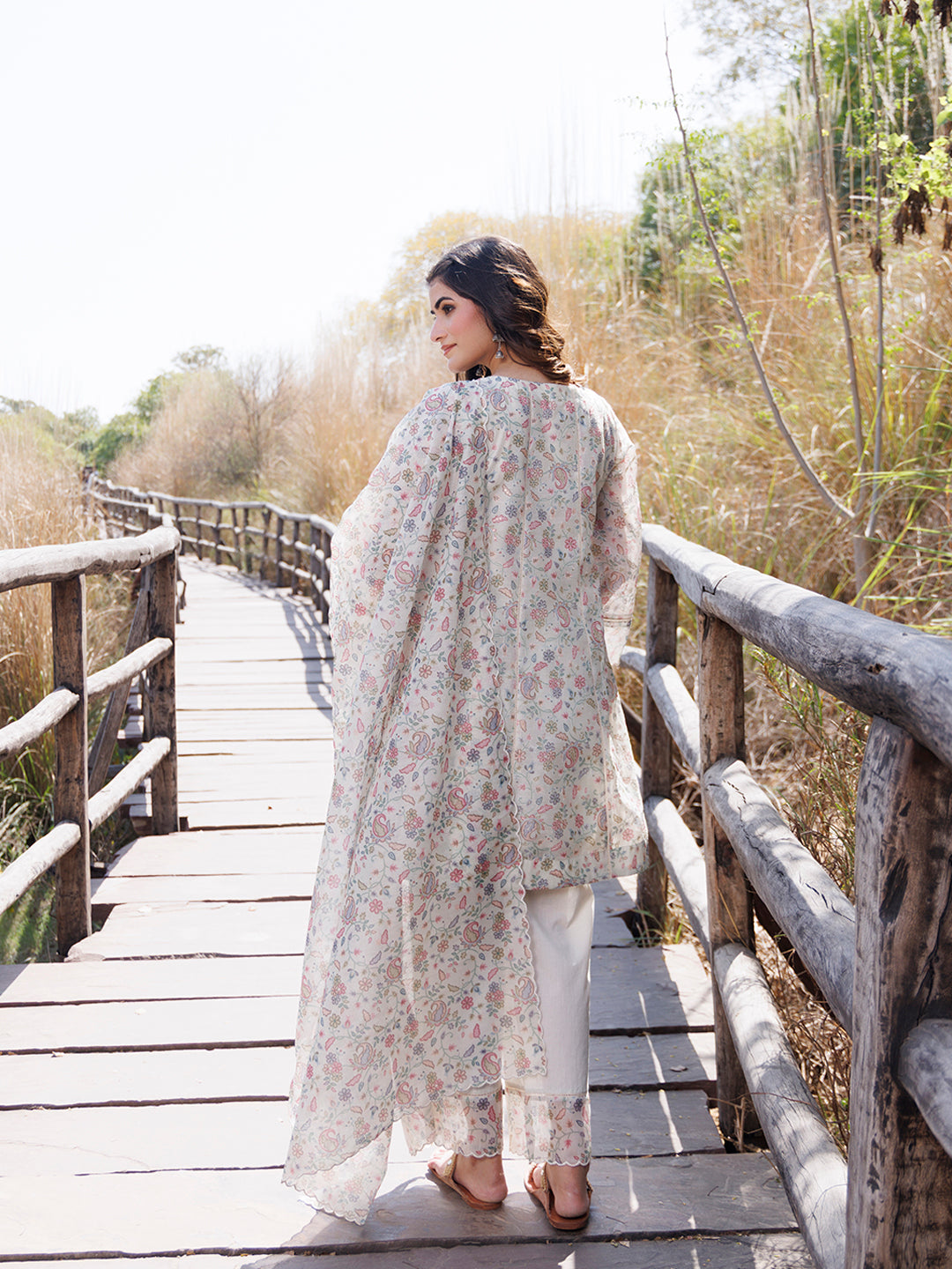 Warm Ivory Chanderi Suit Set - By Ragavi - qivii