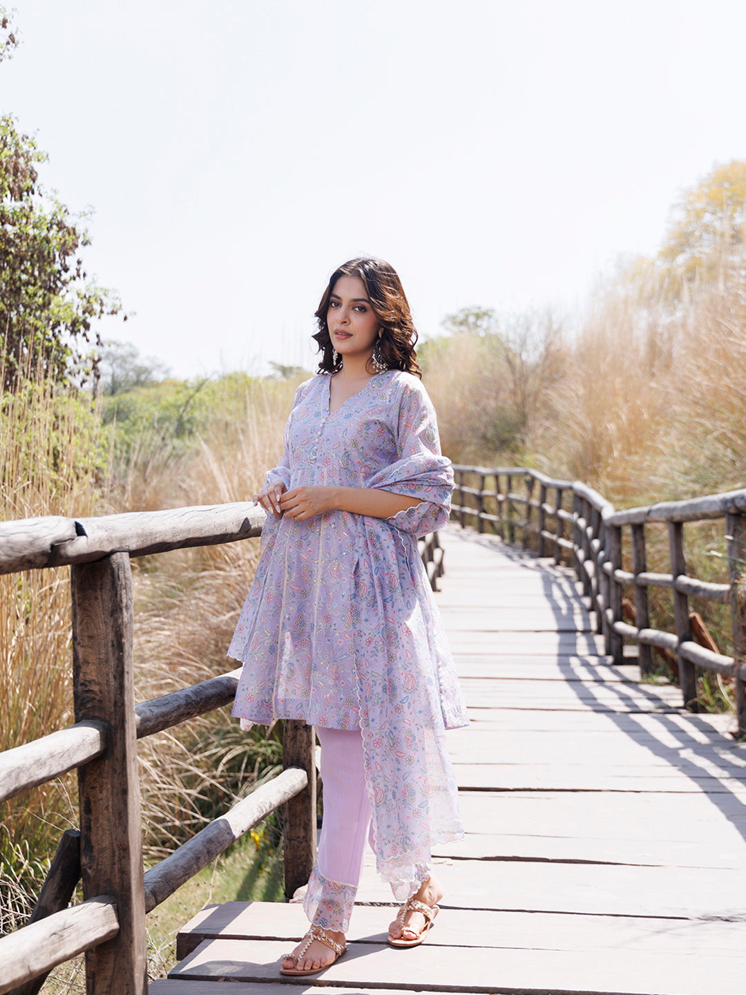 Bright Lilac Purple Chanderi Suit Set - By Ragavi - qivii