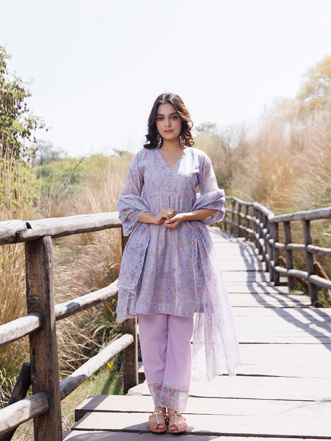 Bright Lilac Purple Chanderi Suit Set - By Ragavi - qivii