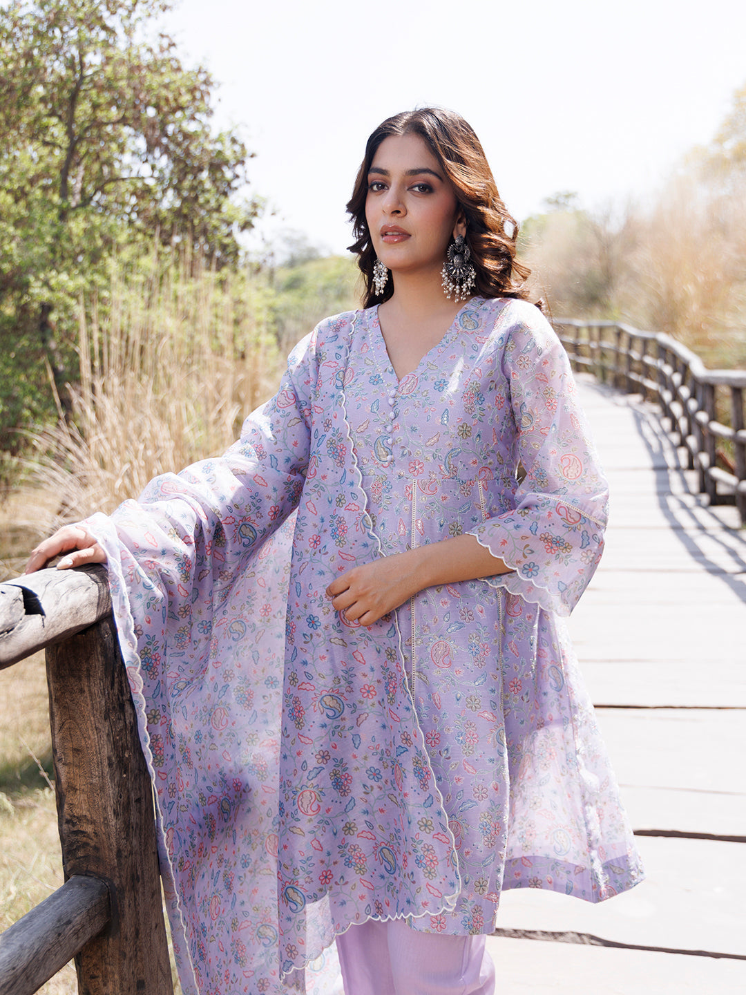 Bright Lilac Purple Chanderi Suit Set - By Ragavi - qivii