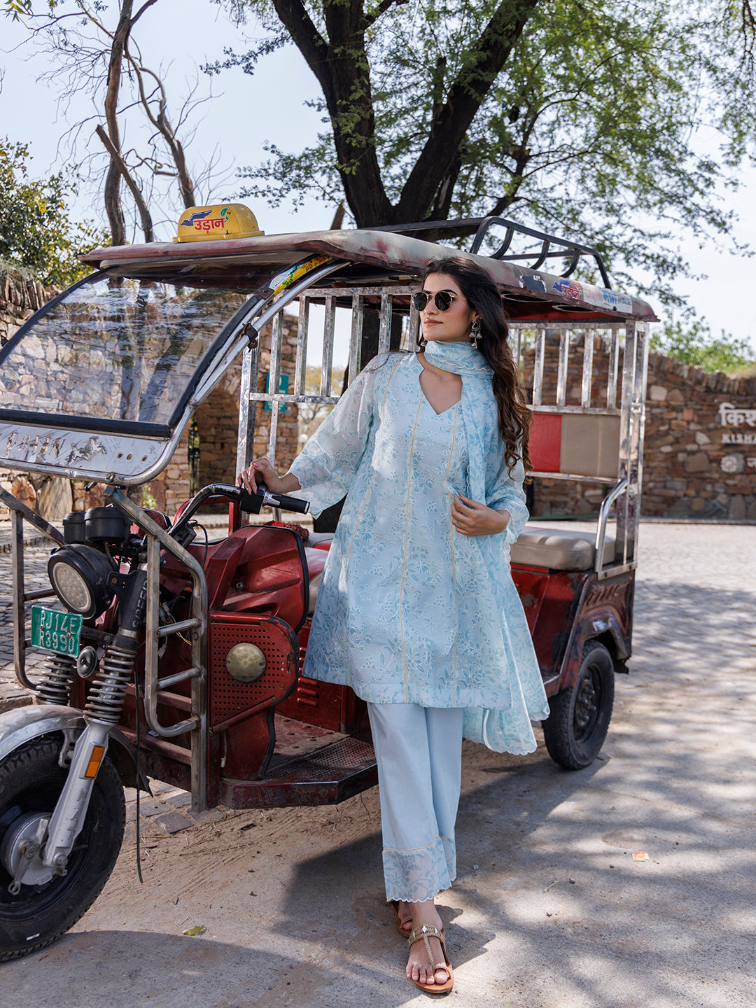 Diamond Blue Chanderi Suit Set - By Ragavi - qivii