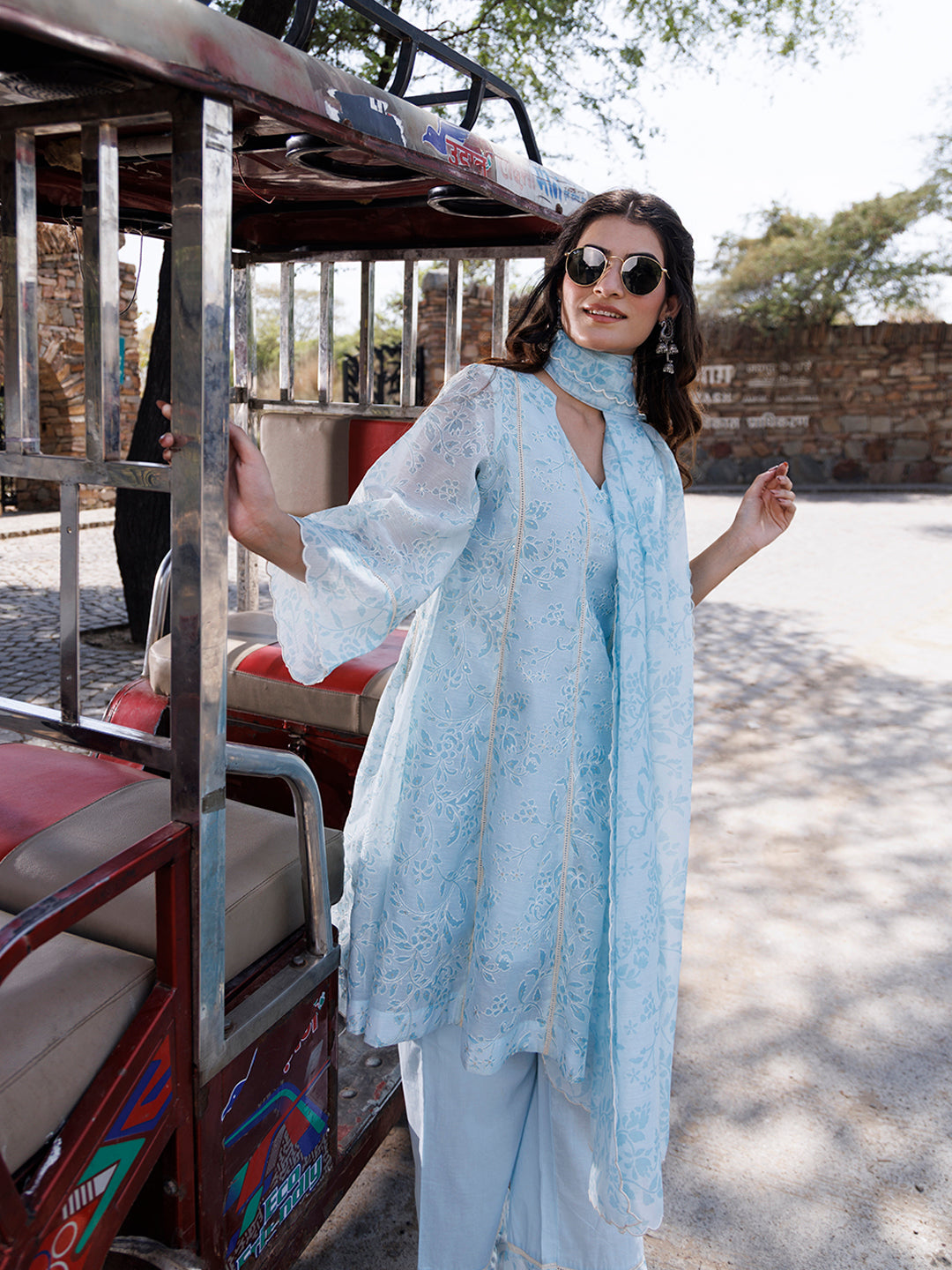 Diamond Blue Chanderi Suit Set - By Ragavi - qivii