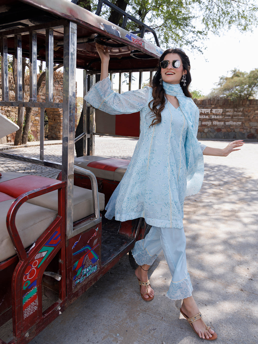 Diamond Blue Chanderi Suit Set - By Ragavi - qivii