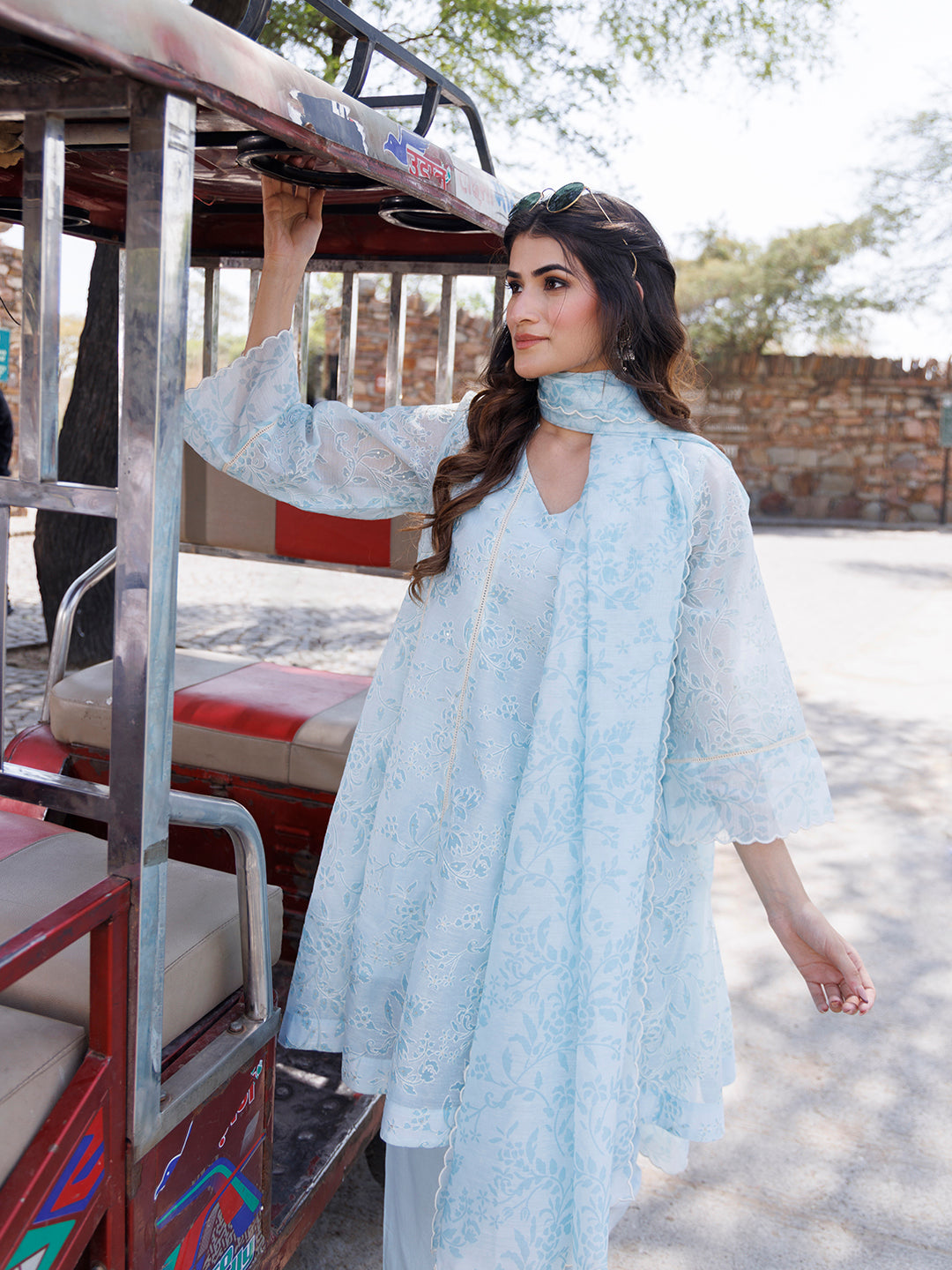 Diamond Blue Chanderi Suit Set - By Ragavi - qivii