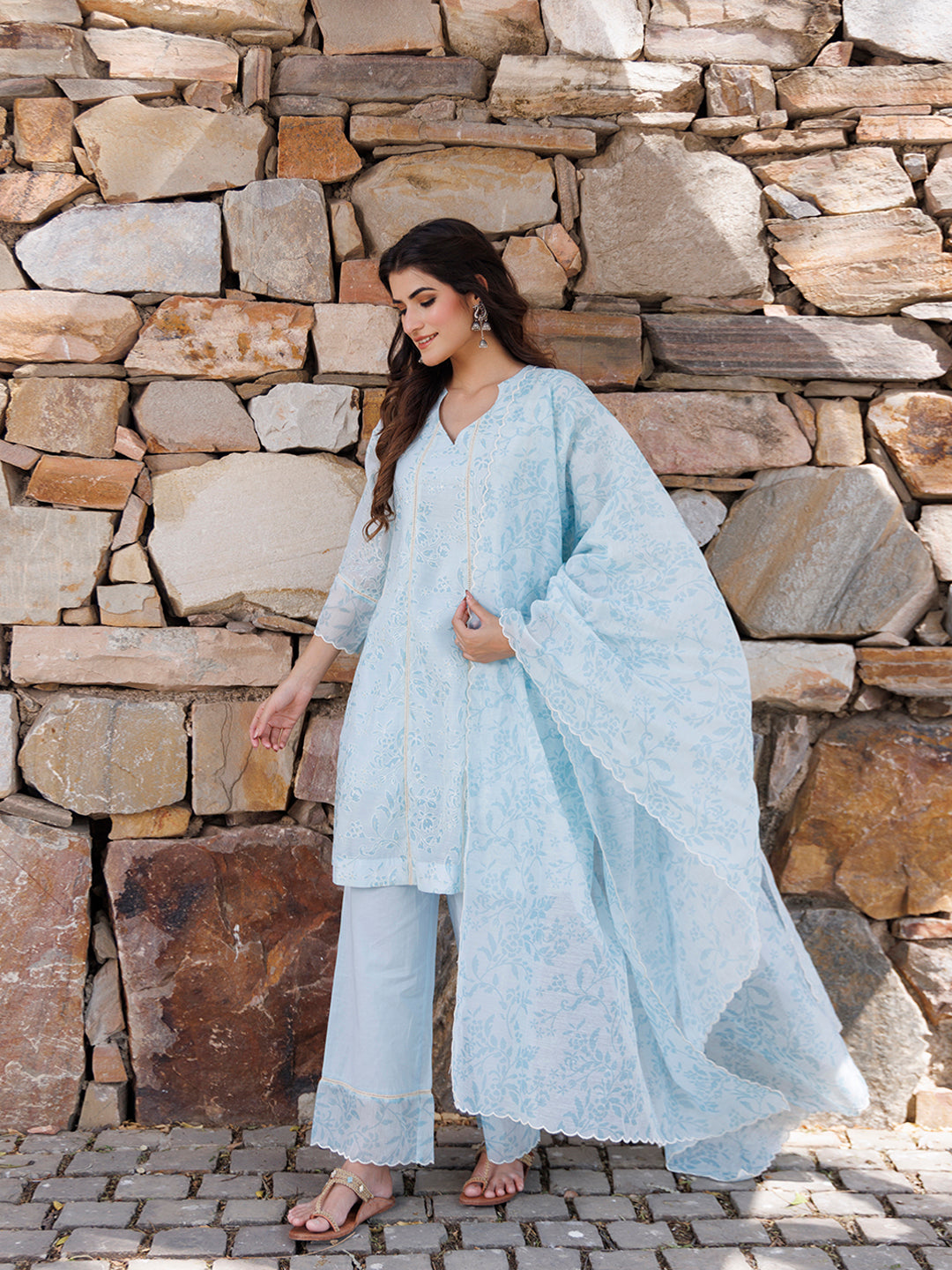 Diamond Blue Chanderi Suit Set - By Ragavi - qivii