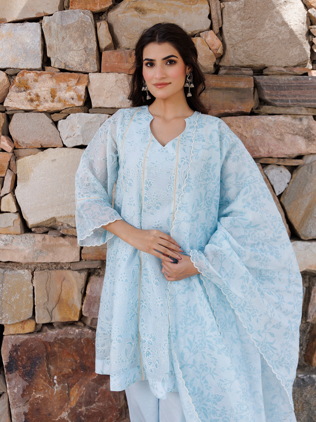 Diamond Blue Chanderi Suit Set - By Ragavi - qivii