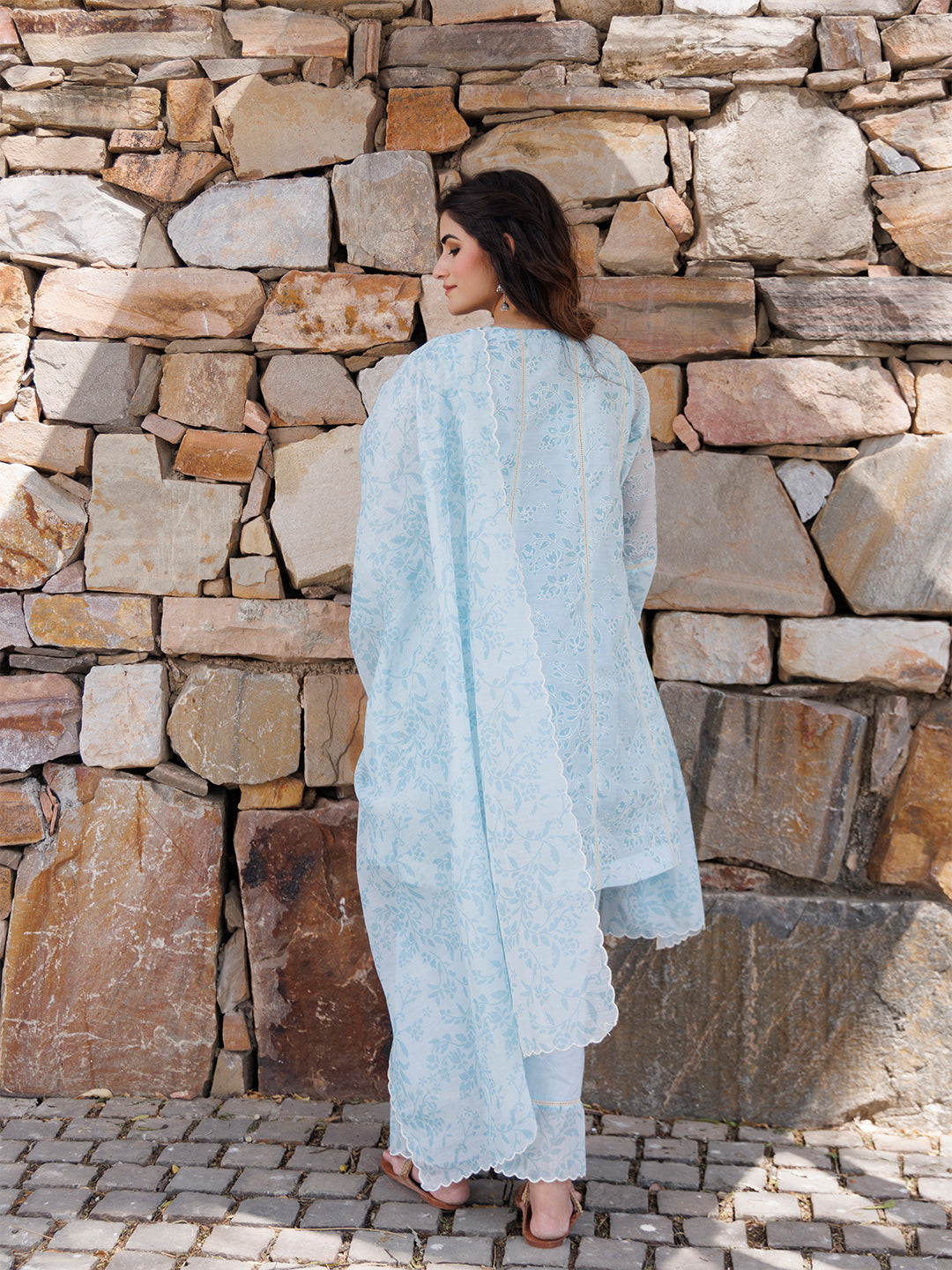 Diamond Blue Chanderi Suit Set - By Ragavi - qivii