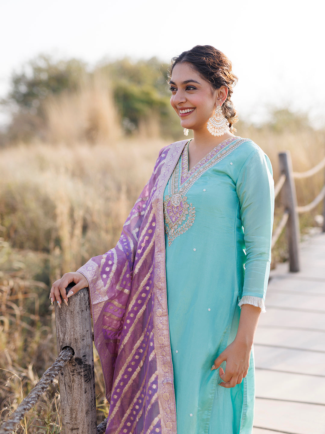 Opal Blue Tissue Shimmer Suit Set - By Ragavi - qivii