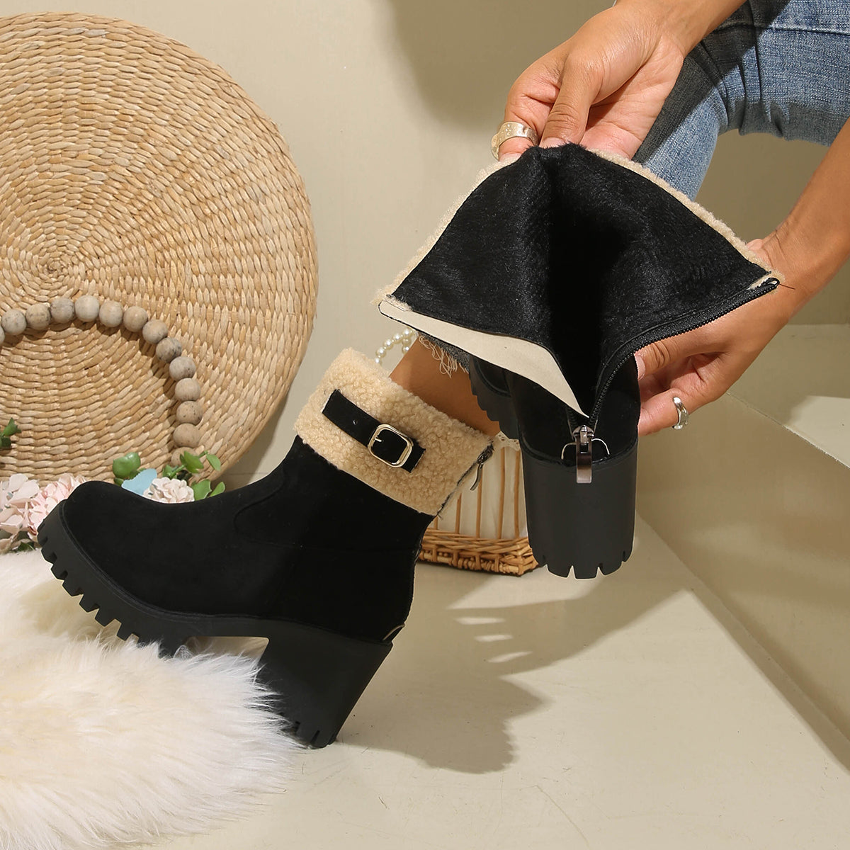 Women's Plush Fleece Lined Snow Boots - Chunky Heel Ankle Winter Fashion Boots (US 4-10)