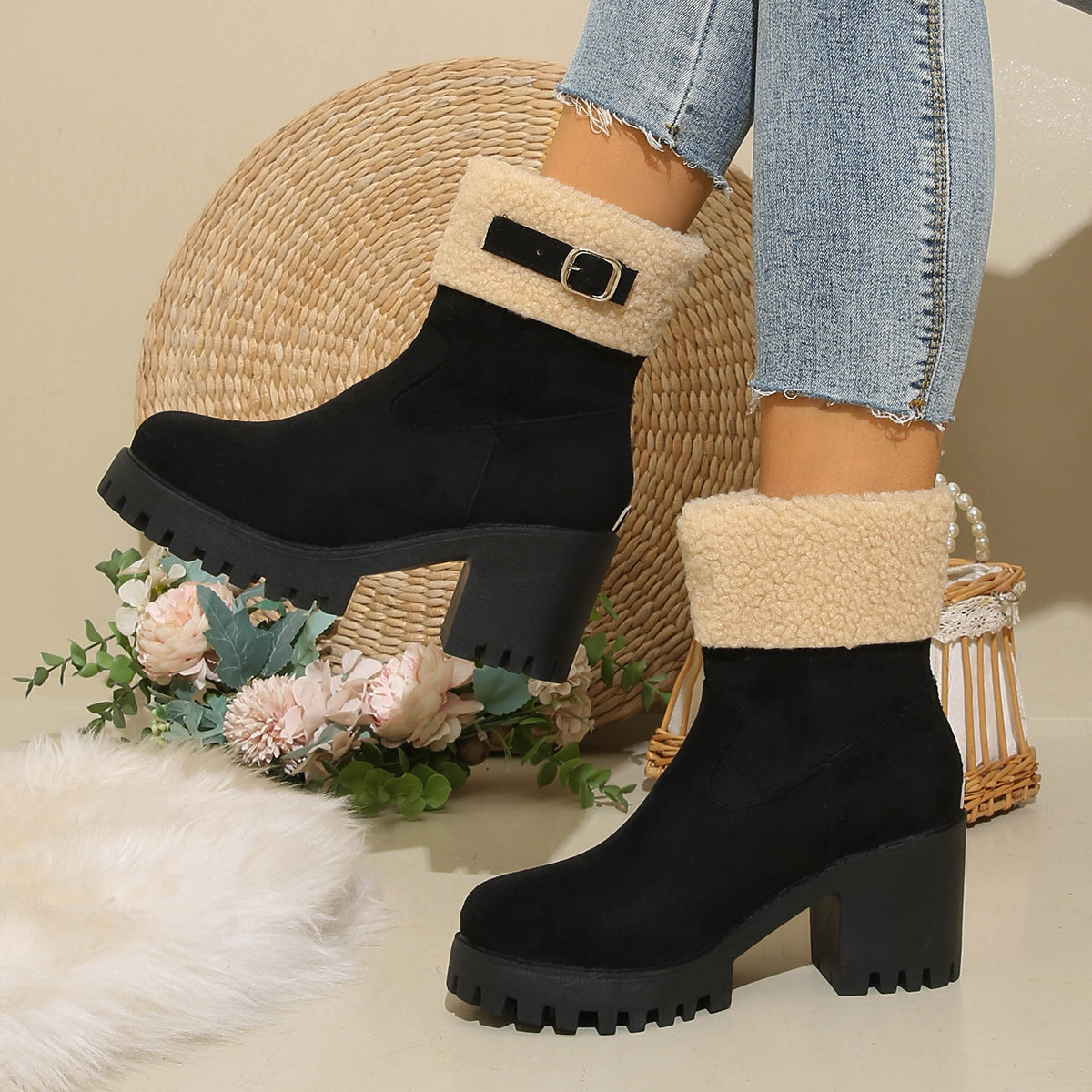 Women's Plush Fleece Lined Snow Boots - Chunky Heel Ankle Winter Fashion Boots (US 4-10)
