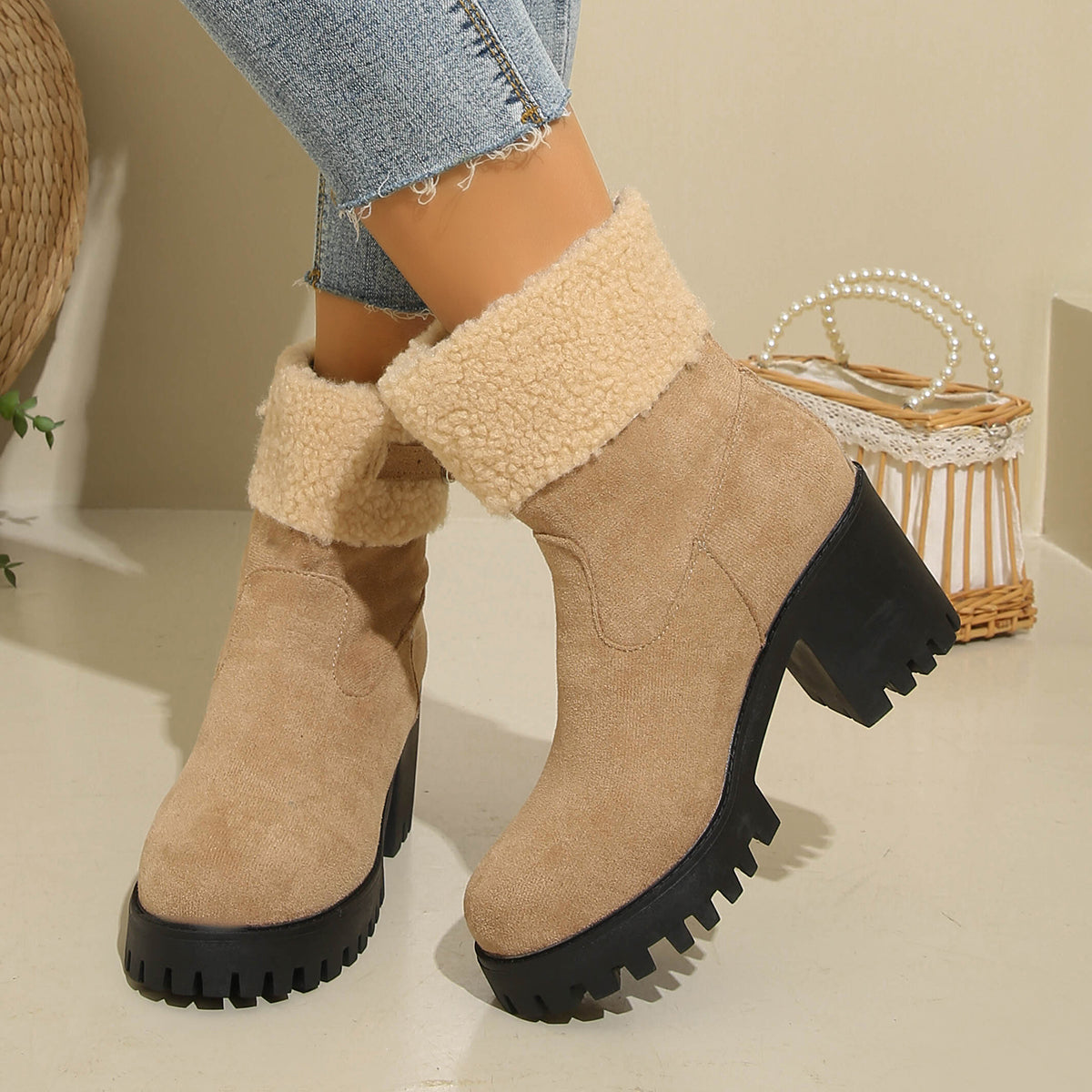 Women's Plush Fleece Lined Snow Boots - Chunky Heel Ankle Winter Fashion Boots (US 4-10)