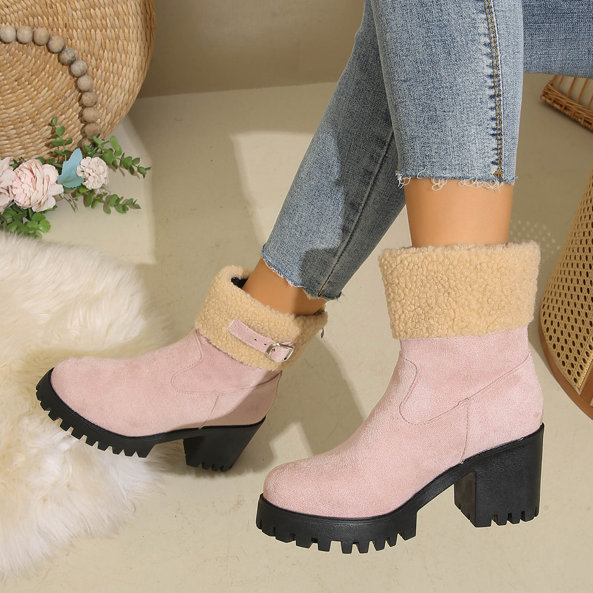 Women's Plush Fleece Lined Snow Boots - Chunky Heel Ankle Winter Fashion Boots (US 4-10)