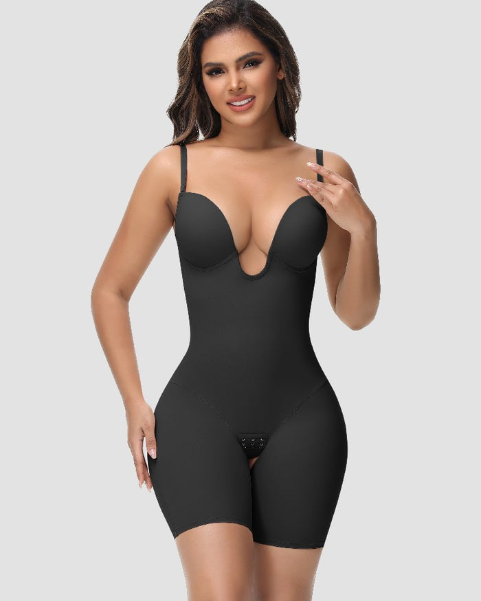 Shapshe® Women's U Plunge Strapless Tummy Control Bodysuit Low Back Built In Bra Shapewear - By Qivii