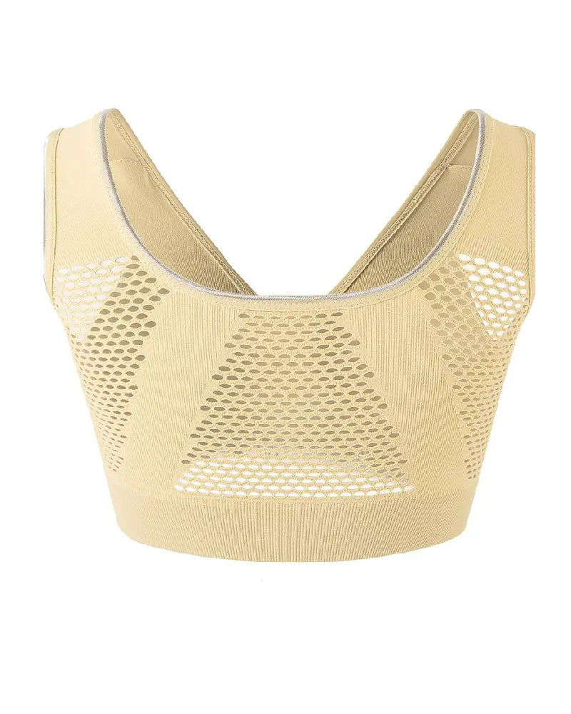 Women's Plus Size Front Buckle Solid Hollow Breathable Wireless Sports Bra - By Qivii