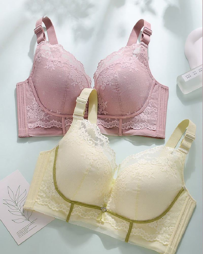 Women‘s Sexy Push Up Soft Wire Bra Breathable Thin Anti-Sagging Lace Bralette - By Qivii