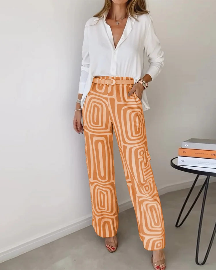Liora | Elegant Printed Wide Leg Two Piece Summer Set by Qivii