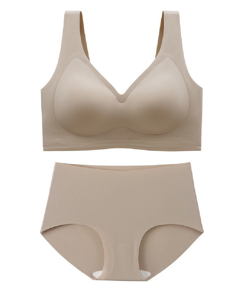 Women's Wirefree Underwear Set Seamless Ultra Comfort Daily Bras With High Waist Panties - By Qivii